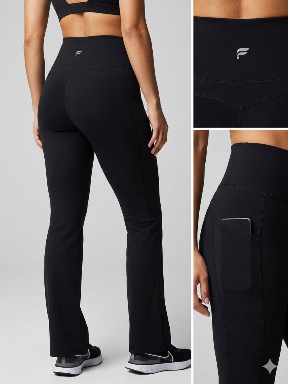 Fabletics Black High-Rise Flare Workout Pants with Side Pocket• Size XS